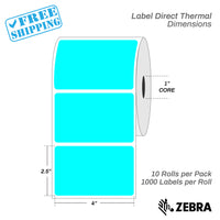 4”X2.5" - Direct Thermal Labels - 1” Core - 10 Rolls per Pack - 1000 labels per roll - (10000 Labels) - warehouse supplies