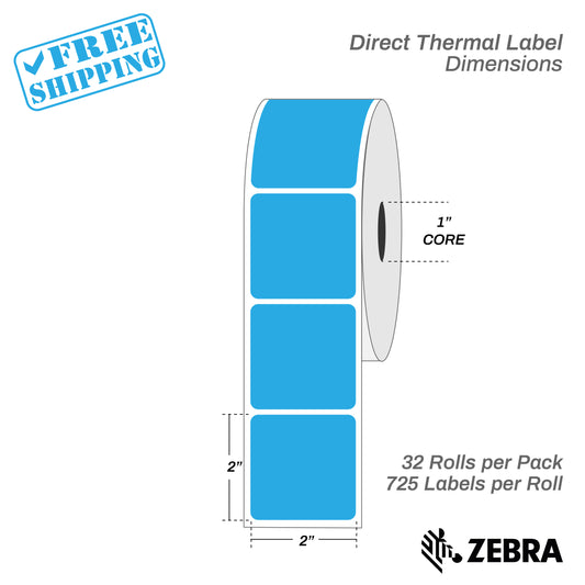 2"x2" - Direct Thermal Labels - 1” Core - 32 Rolls per Pack - warehouse supplies