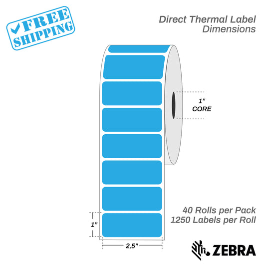 2.5"x1" - Direct Thermal Labels - 1” Core - 40 Rolls per Pack - warehouse supplies