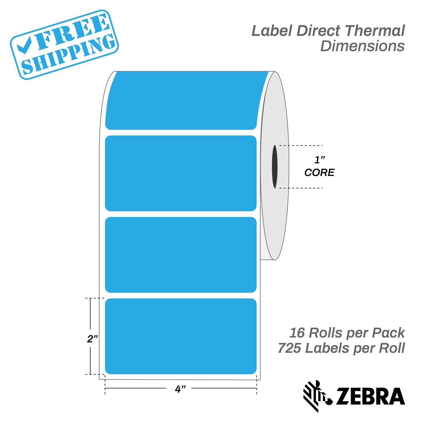 4”X2" - Direct Thermal Labels - 1” Core - 16 Rolls per Pack - 750 labels per roll - (11600 Labels) - warehouse supplies