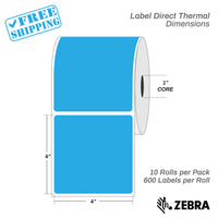 4”X4" - Direct Thermal Labels - 1” Core - 10 Rolls per Pack - 600 labels per roll - (6000 Labels) - warehouse supplies