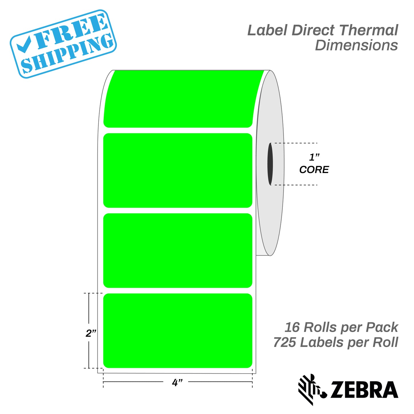 4”X2" - Direct Thermal Labels - 1” Core - 16 Rolls per Pack - 750 labels per roll - (11600 Labels) - warehouse supplies