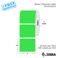 3”X2.5" - Direct Thermal Labels - 1” Core - 20 Rolls per Pack - 500 labels per roll - (10000 Labels) - warehouse supplies