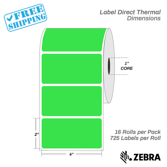 4”X2" - Direct Thermal Labels - 1” Core - 16 Rolls per Pack - 750 labels per roll - (11600 Labels) - warehouse supplies