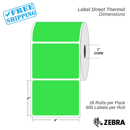 4”X3" - Direct Thermal Labels - 1” Core - 16 Rolls per Pack - 500 labels per roll - (8000 Labels) - warehouse supplies