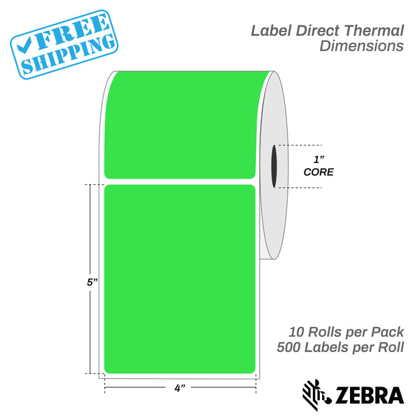 4”X5" - Direct Thermal Labels - 1” Core - 10 Rolls per Pack - 600 labels per roll - (6000 Labels) - warehouse supplies