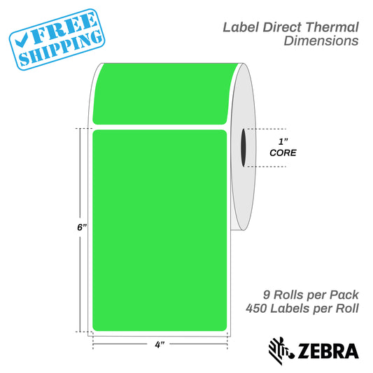 4”X6" - Direct Thermal Labels - 1” Core - 9 Rolls per Pack - 450 labels per roll - (4050 Labels) - warehouse supplies