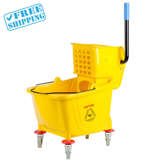 Mop Bucket Side Press Wringer Combo | 36 Quart 9 Gallon | Includes Insert Mop Bucket |  Yellow - warehouse supplies