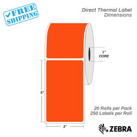 3”X5" - Direct Thermal Labels - 1” Core - 20 Rolls per Pack - 250 labels per roll - (5000 Labels) - warehouse supplies