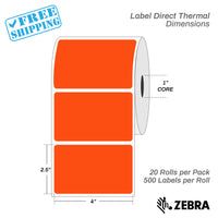 4”X2.5" - Direct Thermal Labels - 1” Core - 20 Rolls per Pack - 500 labels per roll - (10000 Labels) - warehouse supplies