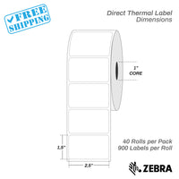 2.5"x1.5" - Direct Thermal Labels - 1” Core - 40 Rolls per Pack - warehouse supplies