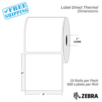 4”X4" - Direct Thermal Labels - 1” Core - 10 Rolls per Pack - 600 labels per roll - (6000 Labels) - warehouse supplies