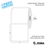 4”X4" - Direct Thermal Labels - 1” Core - 10 Rolls per Pack - 600 labels per roll - (6000 Labels) - warehouse supplies