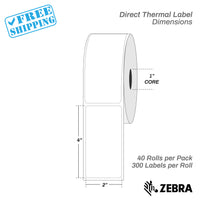 2"x4" - Direct Thermal Labels - 1” Core - 40 Rolls per Pack - warehouse supplies