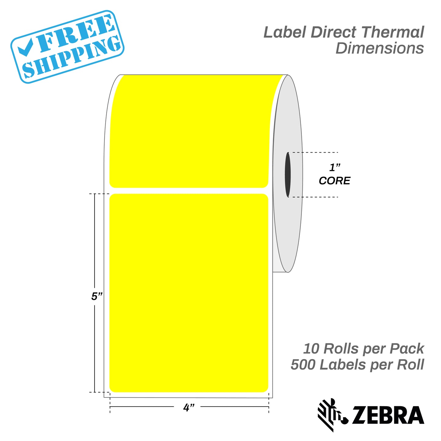 4”X5" - Direct Thermal Labels - 1” Core - 10 Rolls per Pack - 600 labels per roll - (6000 Labels) - warehouse supplies