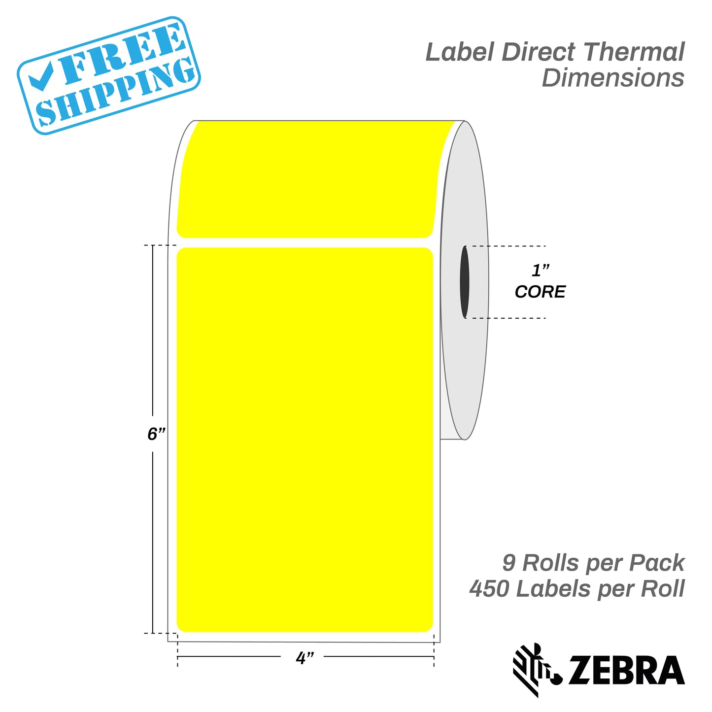4”X6" - Direct Thermal Labels - 1” Core - 9 Rolls per Pack - 450 labels per roll - (4050 Labels) - warehouse supplies